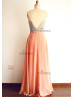 Coral Beaded Chiffon Long Prom Dress